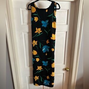Kathie Lee Collection Black Maxi Skirt with Yellow & Blue Floral Print